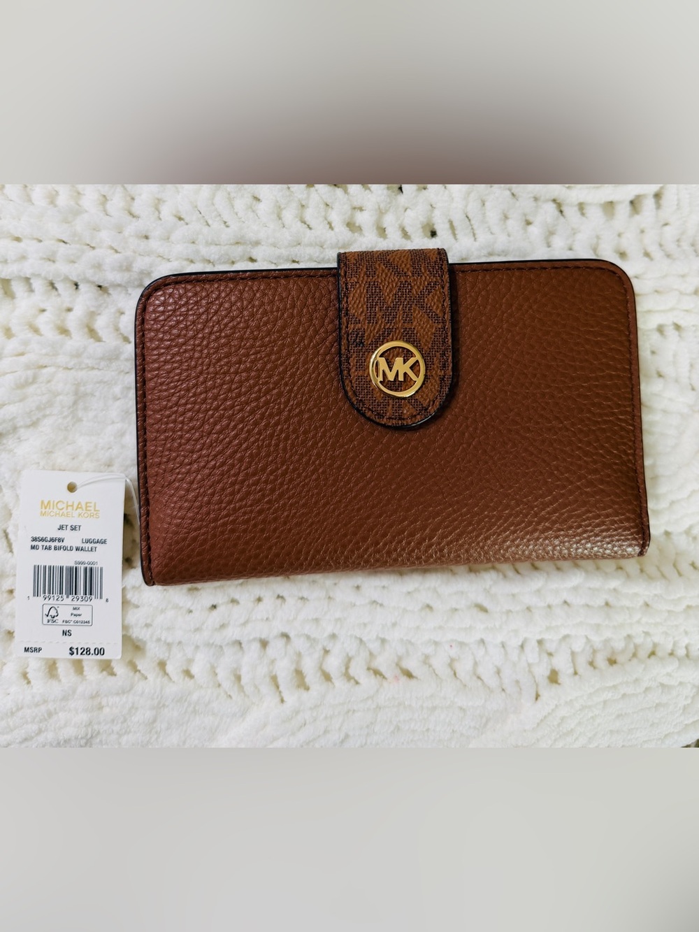 Michael Kors Brown Pebbled Leather Wallet with Signature MK Tab 3.5 x 6 in